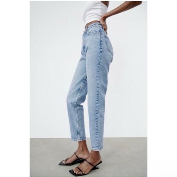 ZARA High Rise Slim Straight Acid Wash Jeans Size 2 - Picture 1 of 5
